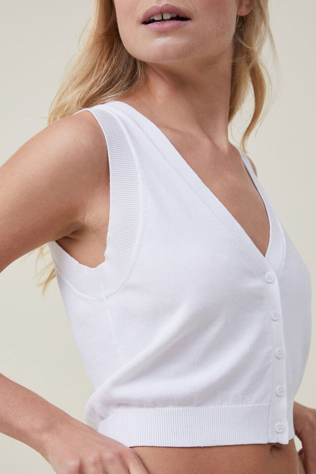 Colete - Fine Gauge Knit Button Vest, WHITE