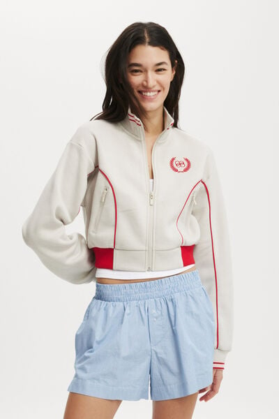 Graphic Cropped Zip Through, CO CREST / LIGHT STONE