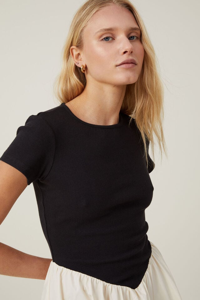 Romee Short Sleeve Mini Dress, BLACK/BUTTERMILK