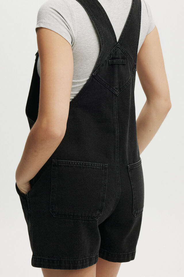 Short Denim Overall, GRAPHITE BLACK