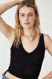 Peggy Mesh Rouched Cami, BLACK