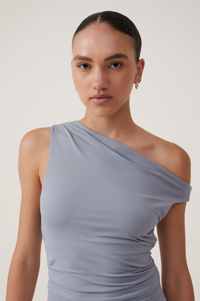 Luxe One Shoulder Mini Dress, MOONLIGHT GREY