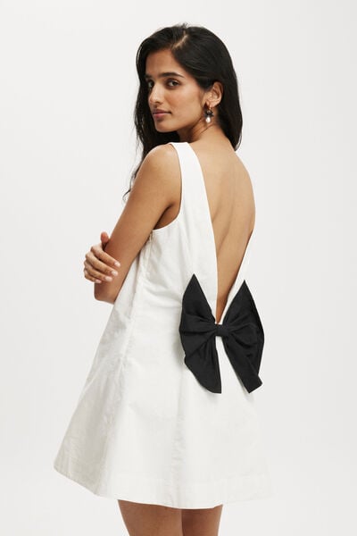 Rsvp Bow Low Back Mini Dress, WHITE