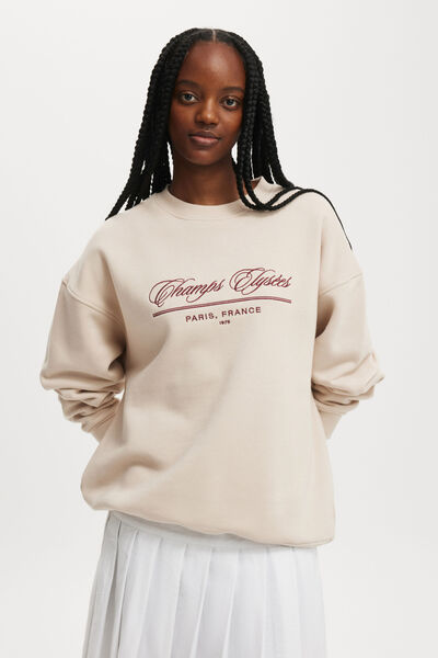 Classic Fleece Graphic Crew Sweatshirt, CHAMPS ELYSEES / STONE