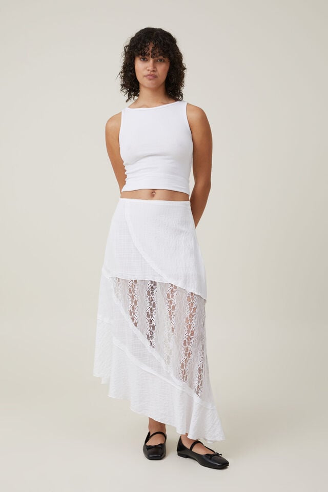 Millie Asymmetrical Maxi Skirt, WHITE