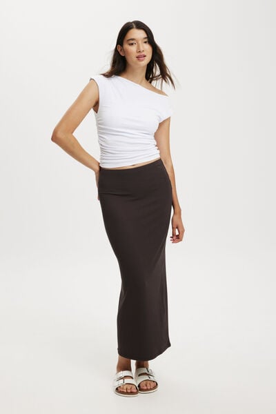 Staple Rib Maxi Skirt, COLD BREW