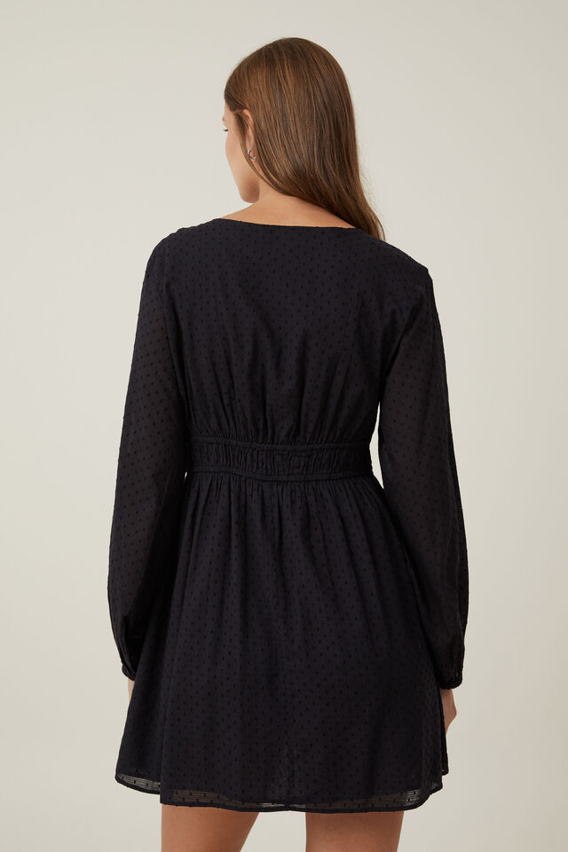 Dahlia Long Sleeve Mini Dress, BLACK