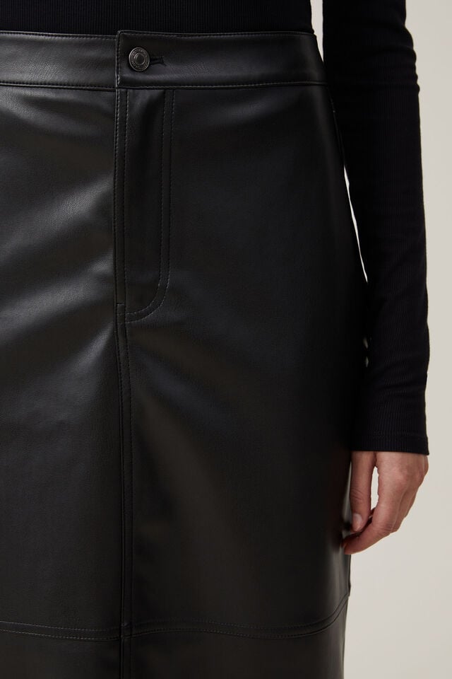 Saia - Faux Leather Maxi Skirt, BLACK