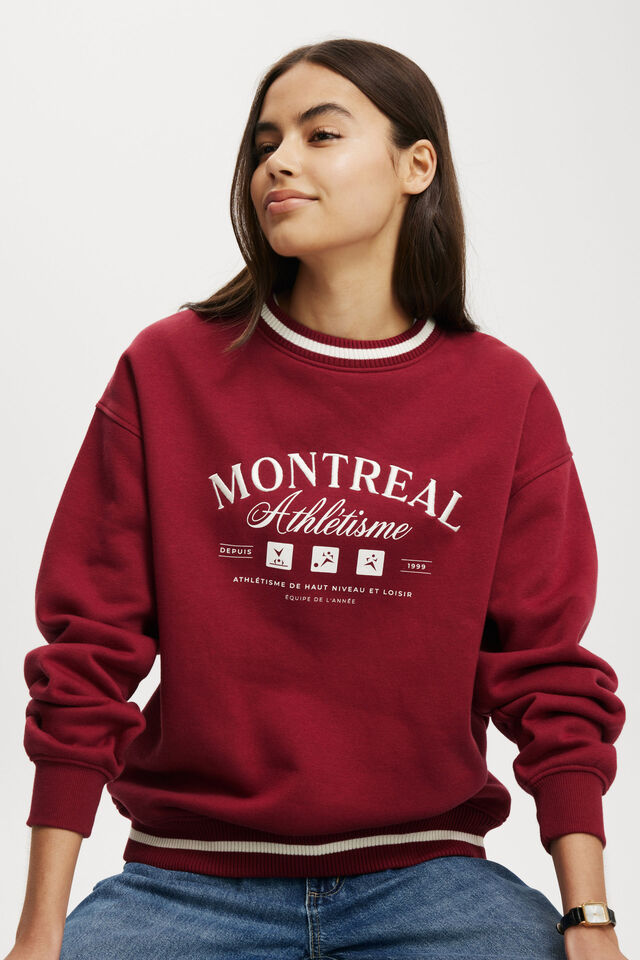 Classic Fleece Graphic Crew Sweatshirt, MONTREAL / CHERRY ROUGE