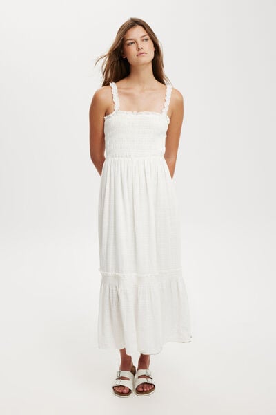 Izzy Shirred Maxi Dress, WHITE