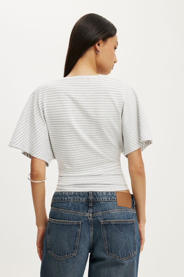 Blair Batwing V Neck, MADI STRIPE GREY MARLE