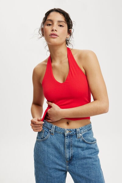 All Day V Neck Halter, RACER RED