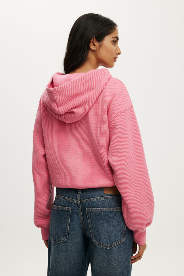 Waffle Zip Through Hoodie, CARRIE PINK