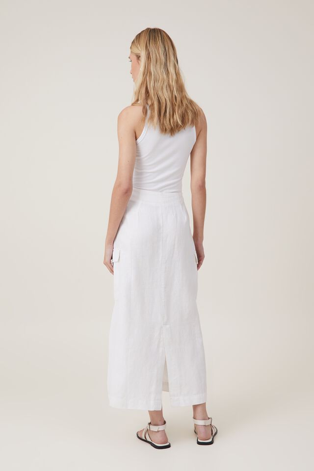 Frankie Utility Linen Skirt, WHITE