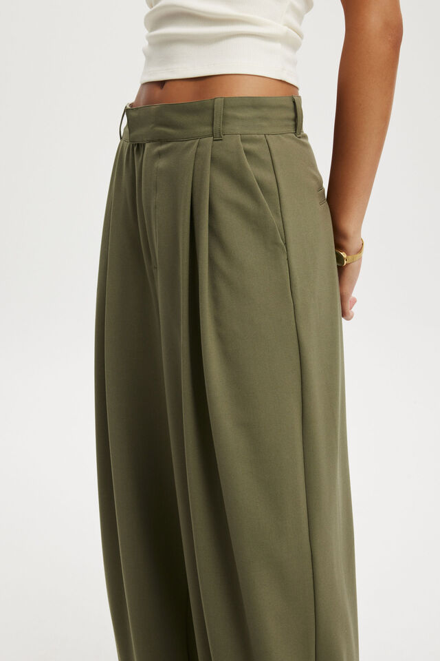 Izzy Pleated Suiting Pant, BURNT OLIVE