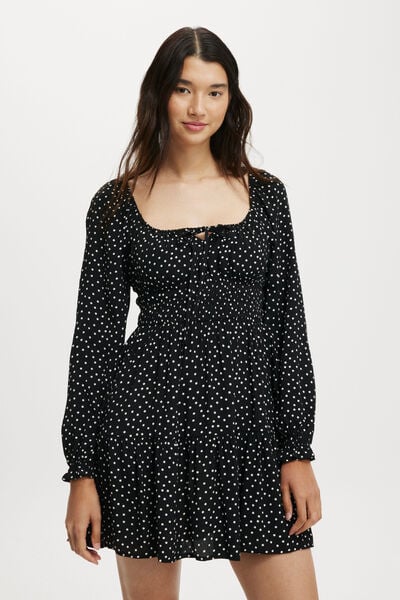 Valerie Long Sleeve Mini Dress, JESSA POLKA DOT BLACK