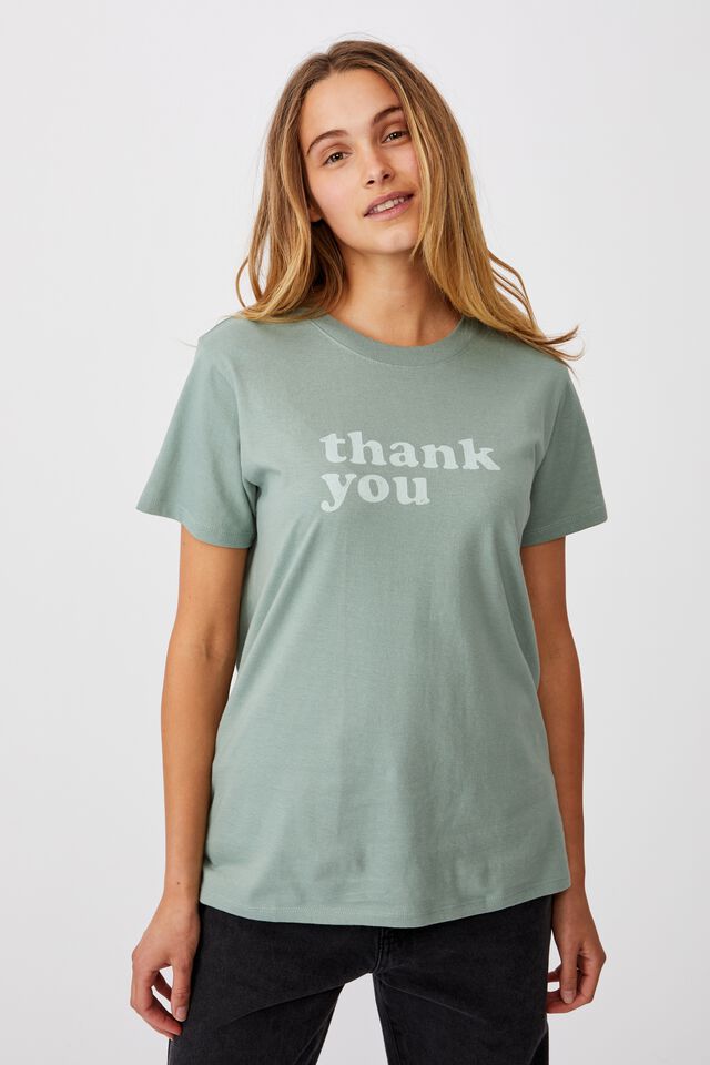 Classic Slogan T Shirt, THANK YOU/FALL GREEN
