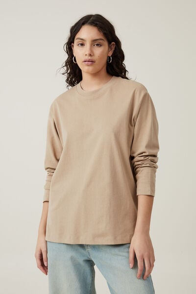 The Boxy Oversized Long Sleeve Top, MID TAUPE
