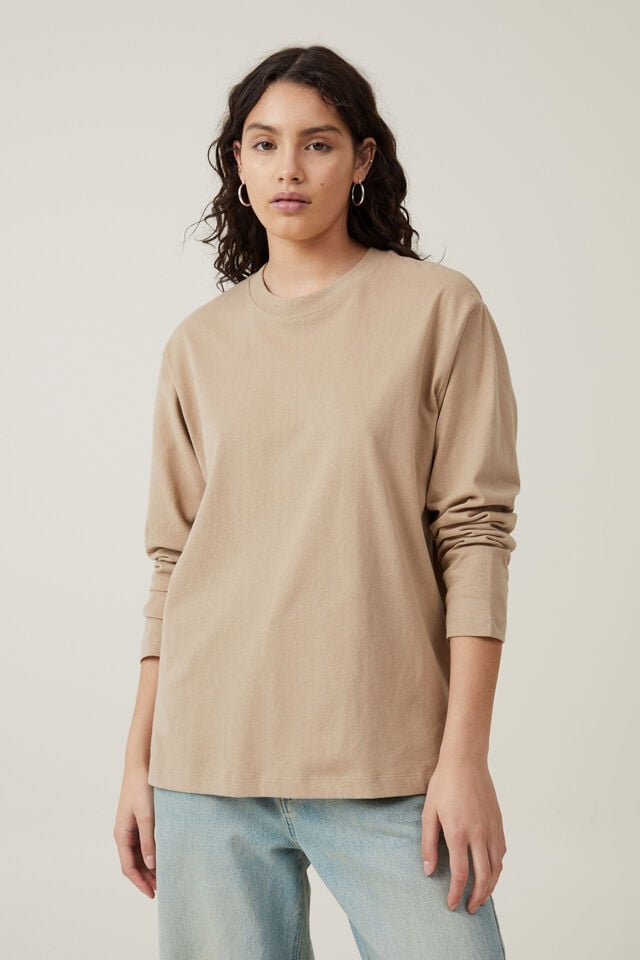 The Boxy Oversized Long Sleeve Top, MID TAUPE