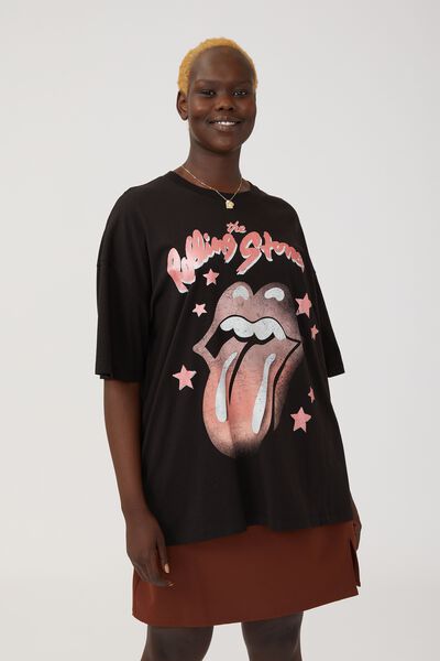 Curve Oversized License Graphic Tee, LCN BR ROLLING STONES GRAD TONGUE/BLACK