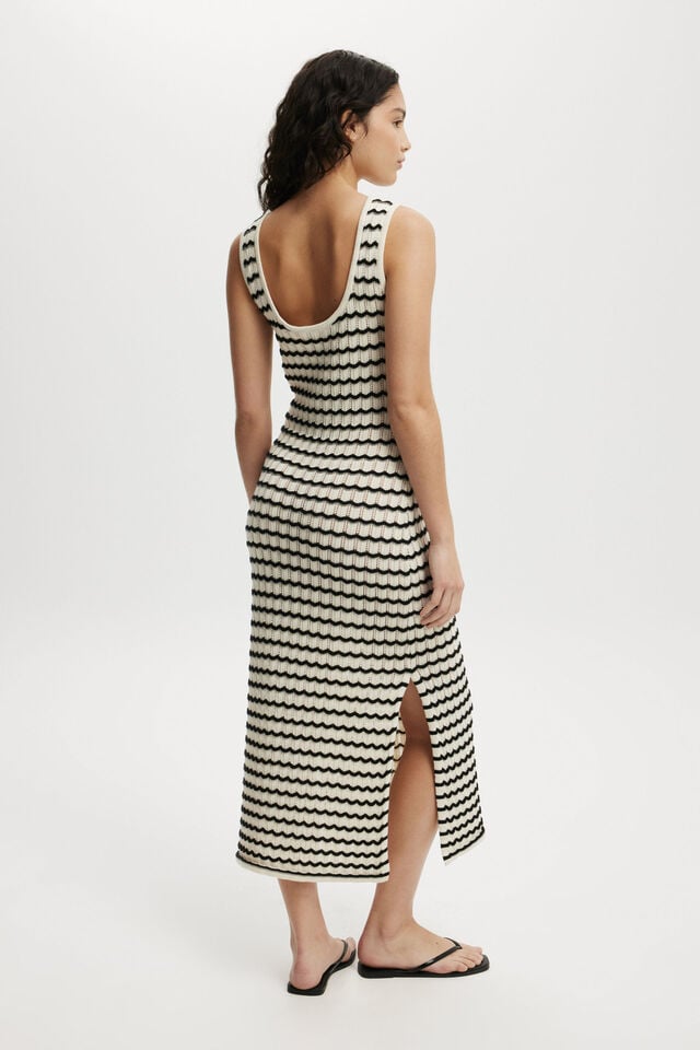 Crochet Maxi Dress, BLACK/WHITE SQUIGGLE STRIPE