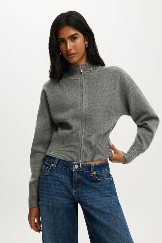 Lotus Cinched Zip Knit, CHARCOAL MARLE