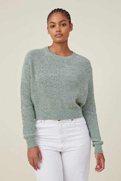 Everyday Rib Crop Pullover, LUXE GREEN/WHITE TWIST