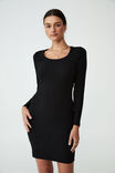 Vestido - Rib Long Sleeve Mini Dress, BLACK - vista alternativa 1