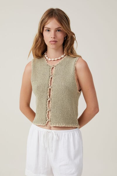 Regata - Boucle Blanket Stitch Vest, DESERT SAGE/SHORTBREAD