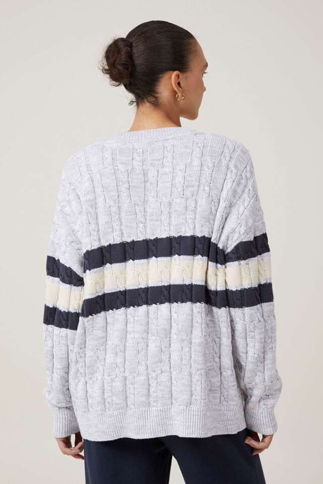 Heritage Stripe Cable Cardigan, CHARCOAL/STRIPE