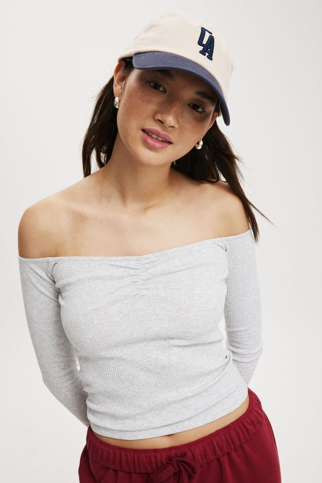 Rosa Off The Shoulder Long Sleeve Top, GREY MARLE