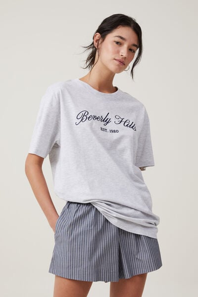 The Oversized Graphic Tee, BEVERLY HILLS/SOFT GREY MARLE