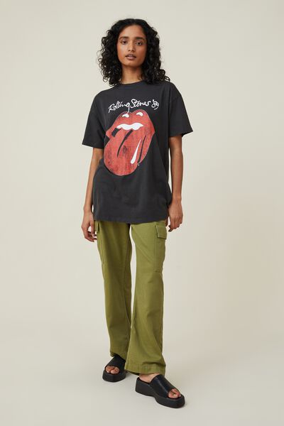 Boyfriend Fit Rolling Stones Tee, LCN BR ROLLING STONES TONGUE 89/WASHED BLACK