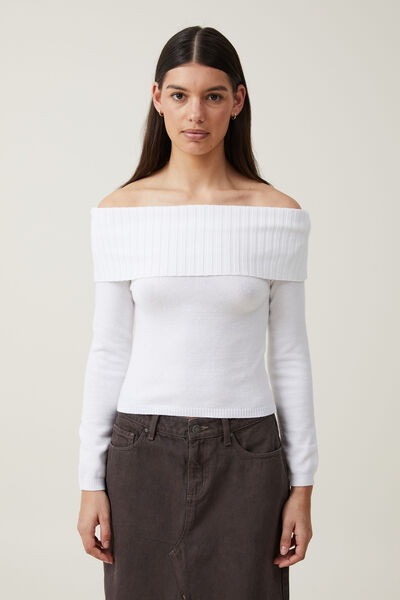Everfine Off The Shoulder Pullover, WHITE