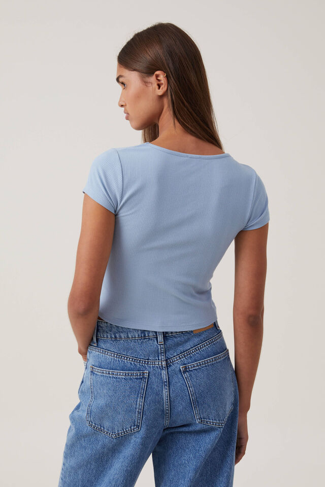 Marli Rouched Front Short Sleeve Top, HORIZON BLUE