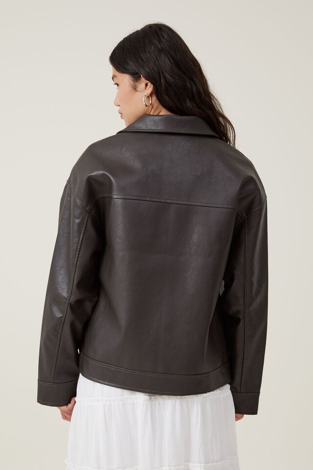 Jaqueta - Leo Faux Leather Jacket, BROWN