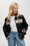 Bow Faux Leather Jacket, BLACK - alternate image 1