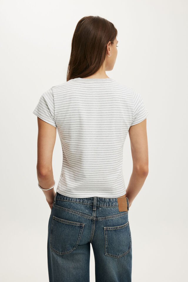 90S Baby Tee, MADI STRIPE GREY MARLE/WHITE