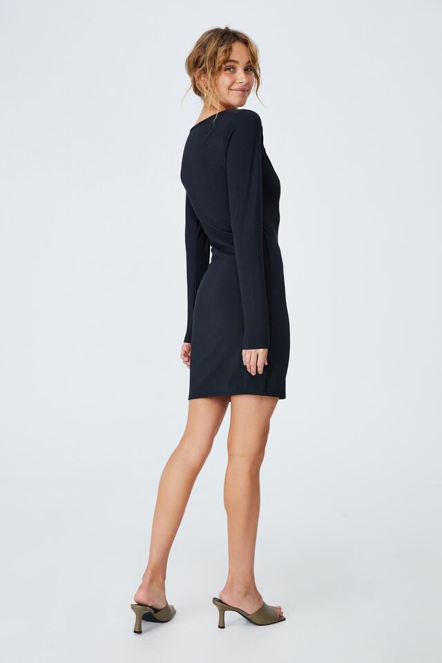 Day To Night Long Sleeve Cut Out Mini Dress, BLACK