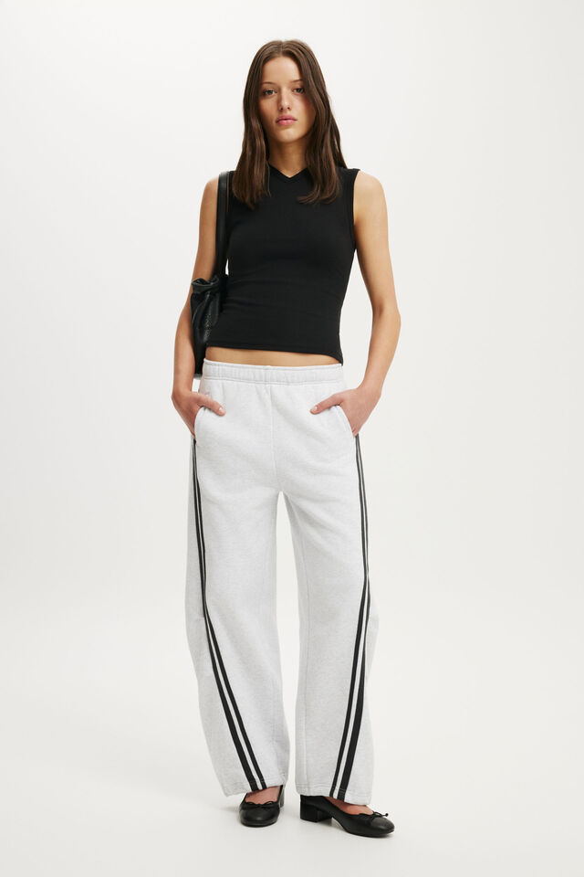 Barrel Leg Sweatpant, LIGHT GREY MARLE/TAPING