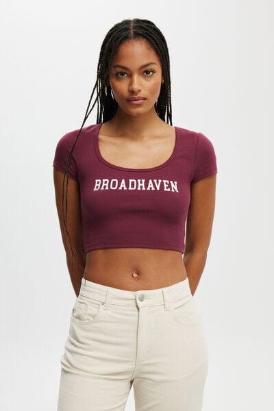 Scoop Neck Rib Graphic Tee, BROADHAVEN/ CHERRY VARNISH