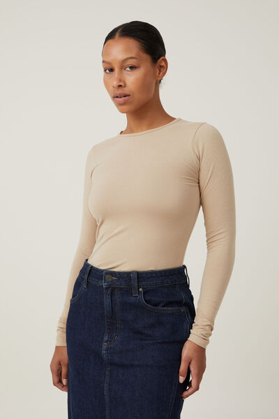The One Basic Crew Neck Long Sleeve Top, MID TAUPE