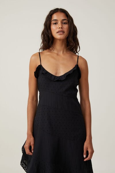 Milly Spliced Asymmetrical Midi Dress, BLACK