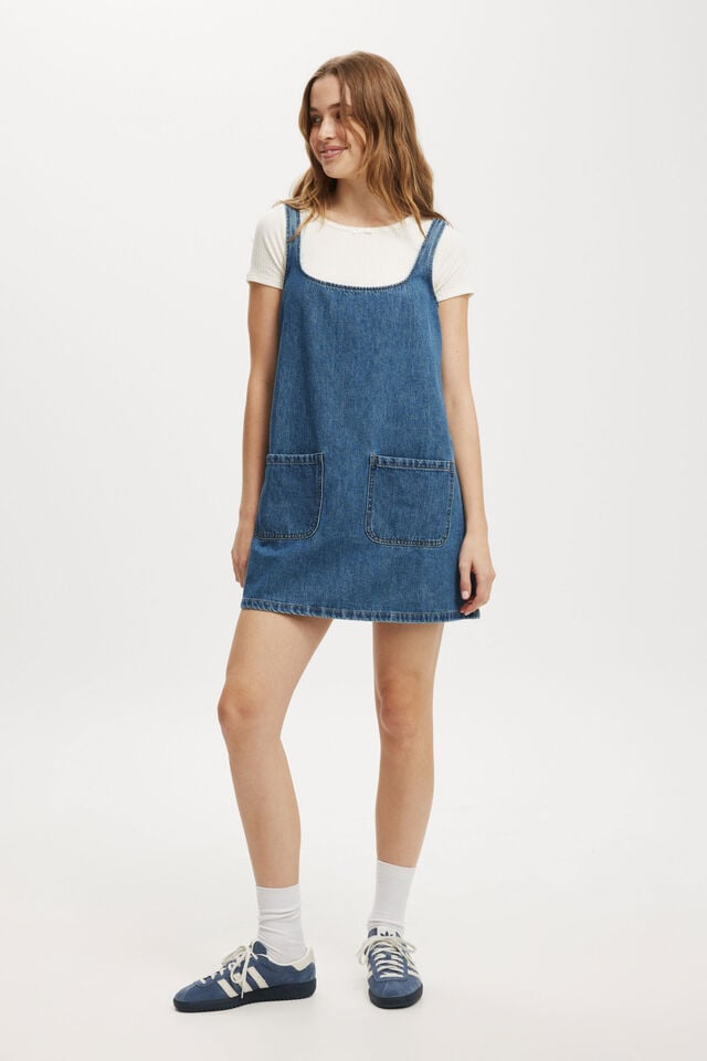 Charlie Denim Mini Dress, SEA BLUE POCKETS