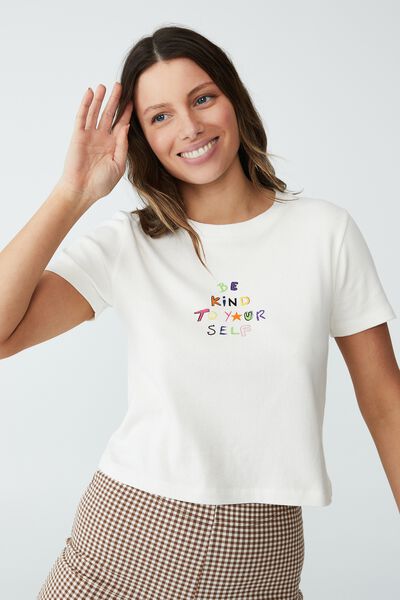 Rhi Rib Crop Graphic Tee, BE KIND TO YOURSELF/VINTAGE WHITE