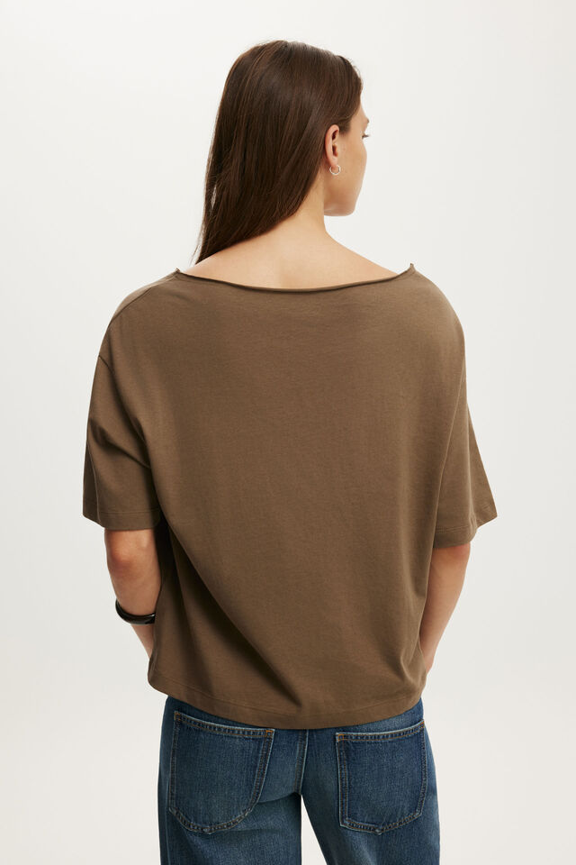 Lcn Music Off Shoulder Boxy Graphic Tee, LCN BRA DEF LEPPARD TOUR 81 / DEEP TAUPE