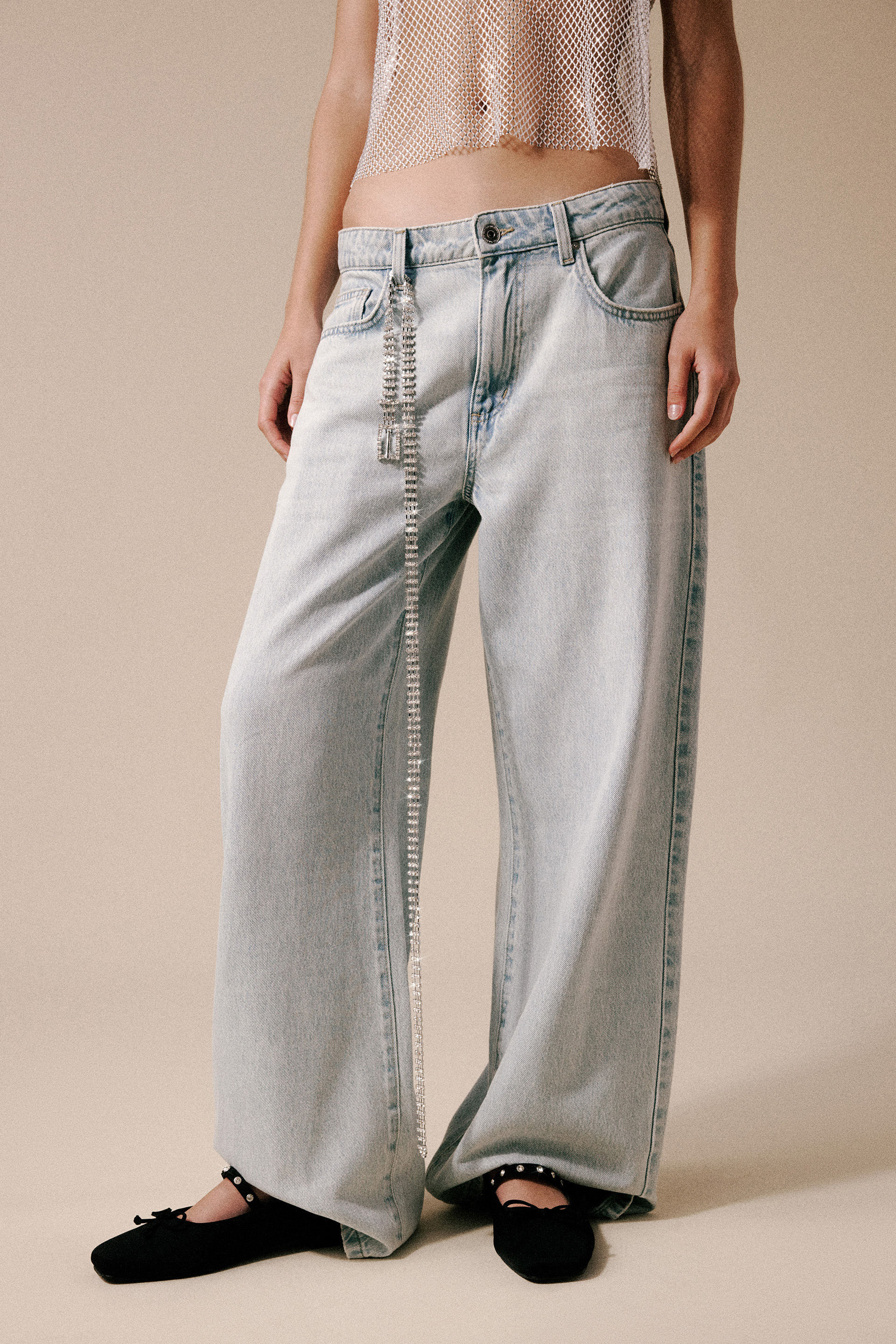 dressnalda - y2k waist fit vintage Faded denim thong wide pants - Codibook.