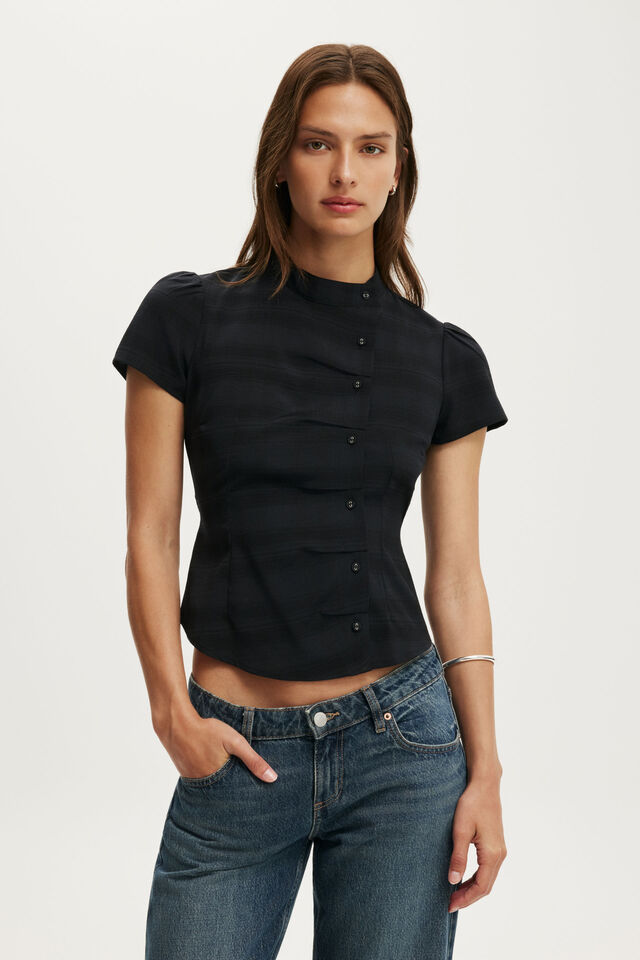 Nikki Button Through Blouse, BLACK