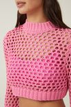 Open Knit Crop Pullover, SWEET PINK - alternate image 4