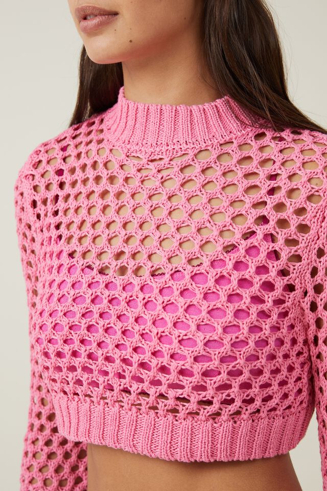 Tricôs - OPEN KNIT CROP PULLOVER, SWEET PINK